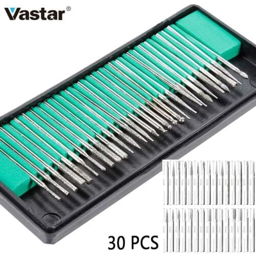 Vastar 30pcs 3mm Shank Diamond Burs Set With Box For Dremel Electric Grinder Power Tool Accessories Abrasive Tools