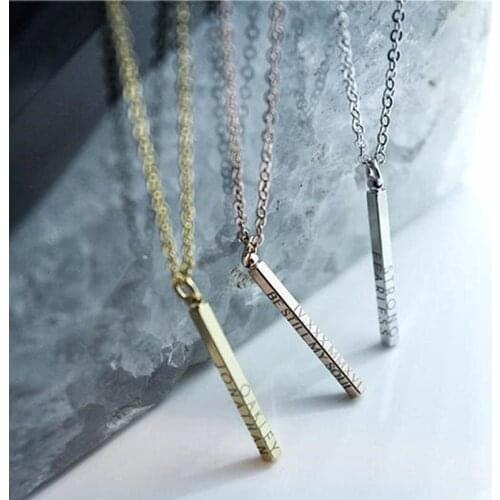 Customized 4-Sided Necklaces,Vertical Bar Necklaces,Personalized Carved Silver,Gold,Rose Gold Jewelry Necklaces,Sweet Chain Love