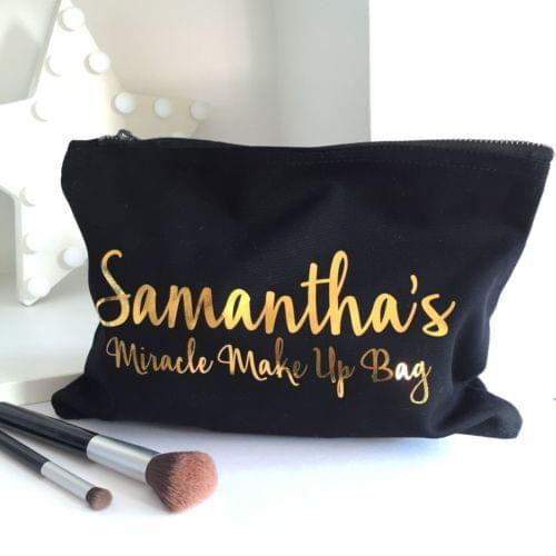 Custom Gold Metallic Miracle Beauty Birthday Present/Gift wedding Gift Make Up Cosmetic Bags Unique Gift for Bridal Party Bags