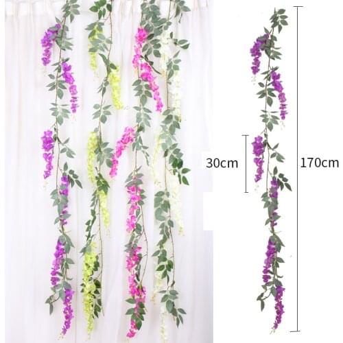 170cm Artificial liana Silk Wisteria Flowers Vines Rattan Bride flower Wall Hanging Garland Arch Home Wedding Garden Decorations