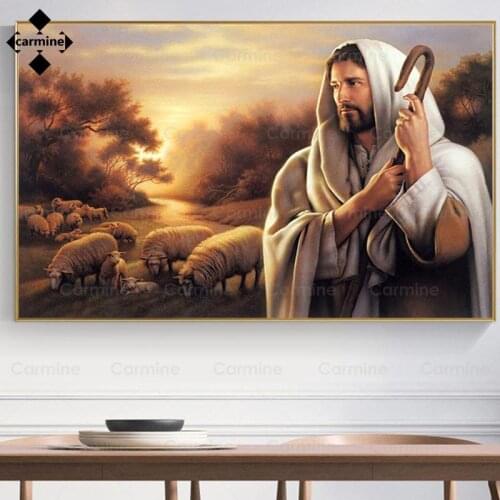 Jesus Oil Painting On Canvas Herding Sheep Cuadros Posters and Prints Classical Figure Wall Art Picture for Home Decor Frameless