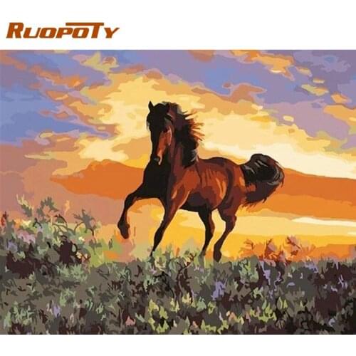 RUOPOTY Oil Painting By Numbers 60x75cm Frame Running Horse Animal Picture By Number HandPainted Unique Gift Home Decorations
