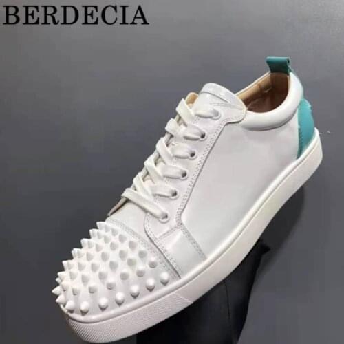 Berdecia Patchwork Style Flats Sole Casual Shoes Men Low Top Lace-Up White Rivet Outdoor Running Vulcanized Shoe Tenis Masculino
