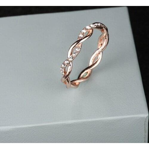 New Trendy Twist Ring Gold / Rose Gold Color Women Party Jewelry Wedding Ring Rhinestone Fashion Wholesale 1 Piece