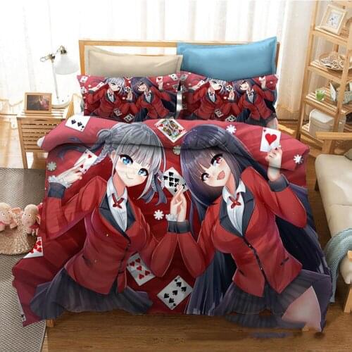 Kakegurui Queen Quilt Cover Yomoduki Runa Cosplay Duvet Cover with Pillowcase for Teens Boys Girls 2/3pcs Bedding Set