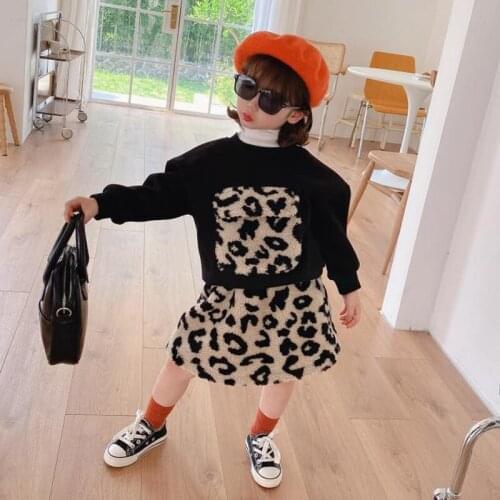 Baby Girl Clothes Autumn Winter New Years Costume For Children Leopard Print Fur Suits Warm Sweater Cover Kids Clothing Sets