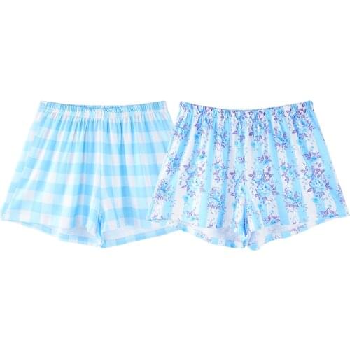 Summer Loose Home Street Casual Hot Shorts two Pieces Sets Floral Plaid Print Elastic Waist Women Shorts Feminino Sleep Bottoms