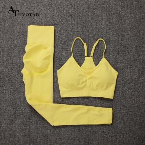 ATHVOTAR Summer Yoga Running Sport Women Suit Training Jogging Silm Crop Top Tummy Control Leggins Push Up Fitness Women Sets