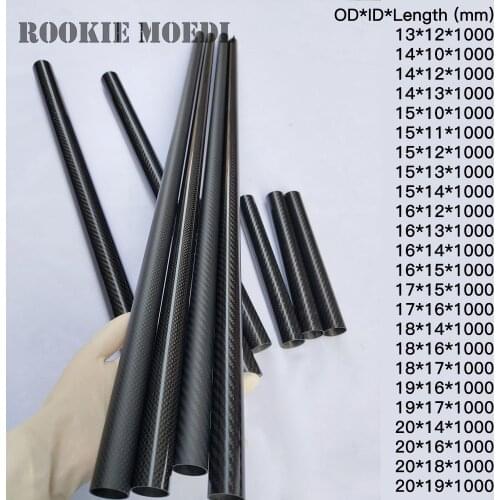 ROOKIE MODEL 1pcs 1000mm Length 3k Full Carbon Fiber Tube OD13 14 15 16 17 18 19 20mm for Drones, Fishing Rods, Kites and Tripod
