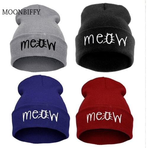 Fashion Classic Embroidery Meow Winter Hat Men Caps Womens Beanies Warm Hip Hop Bonnet Wool Blends Knitted Hat Female Beanies