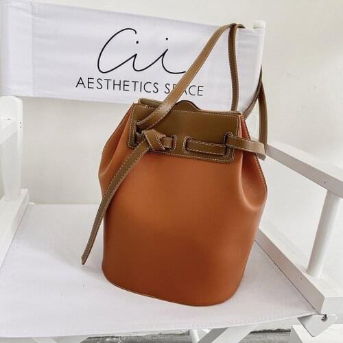 Fashion Drawstring Bucket Bag for Women Designer Brand Luxury PU Shoulder Crossbody Bags Casual Vinatge Large Capacity Tote 2021