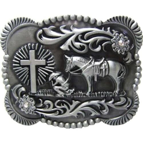 Retro Flower Horse Men Pattern Hip Hop Western Cowboy Biker Mens Belt Buckle