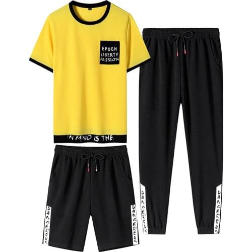 Plus Size Summer Mens Sets 3 Piece T-shirts+Shorts+Pants Short Sleeve Tracksuit Men Sportswear Jogging Sweat Suits 6XL 7XL 8XL