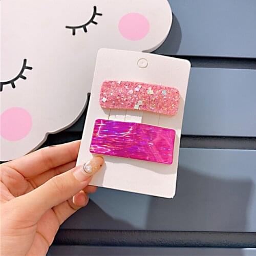 H:HYDE 2Pcs/Lot Girls Sequins Clip Headwear Set Children Shiny Rectangle Hairpin Geometric Hair Clip Hair Accessories Female
