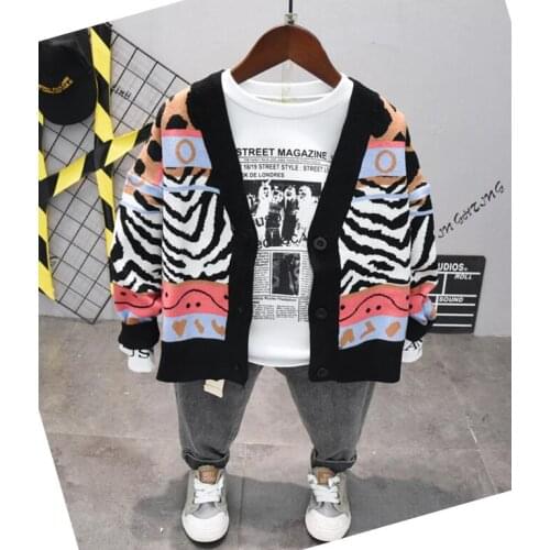 2020 Autumn Baby Casual Tracksuit Children Boy Cotton knit Cardigan+T-shirt+ jeans 3Pcs/Sets Kids Leisure Sport Suit Infant