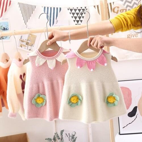 Newborn Baby Girls Sweater Dresses Toddler Infant Christmas Knitted Dress Children Kids Autumn Spring Clothes with Flowers 1-5Y
