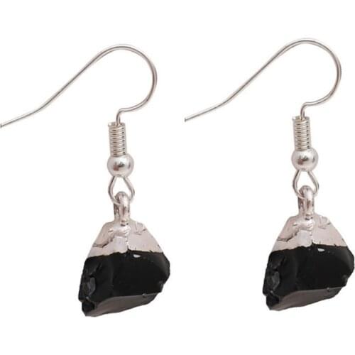 FYSL Silver Plated Irregular Shape Black Tourmaline Dangle Earrings Green Fluorite Stone Trendy Jewelry