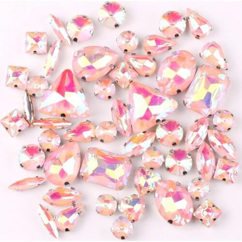 Silver claw setting jelly candy Lt peach AB 50pcs/bag shapes mix glass crystal sew on rhinestone wedding dress shoes bag diy