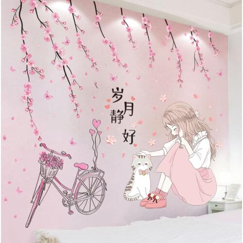 [SHIJUHEHEZI] Cartoon Girl Wall Stickers DIY Flower Bike Wall Decals for Kids Bedroom Baby Room Kitchen Nursery House Decoration