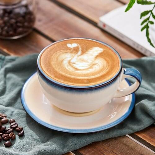 Name: Blue Transmutation Glaze Ceramic Coffee Cup Set Thick Body Ceramic Coffee Cup and Saucer for Cappuccino 350ml Big Cup
