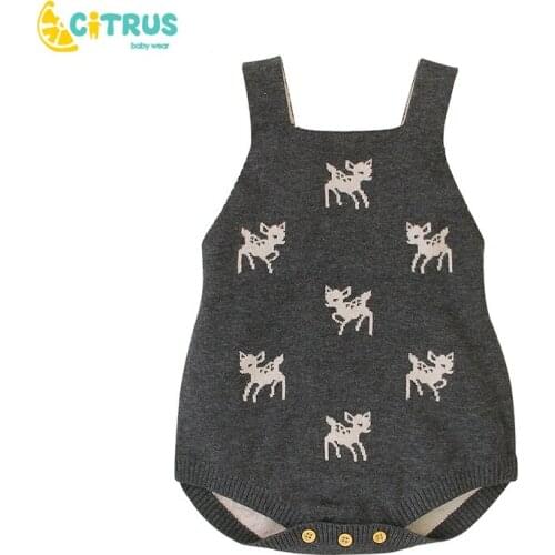 CITRUS Baby Autumn Knitted Rompers Newborn Sleeveless Jumpsuit Boys Girls Deer Pattern Clothing Jumpsuit Infant Clothing
