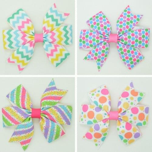 SUPWRF 3.1'' Easter chevron dot cute bow Girls Hair Bow With Clip Boutique Printed Ribbon headwear diy wholesale 20 PCS T0929