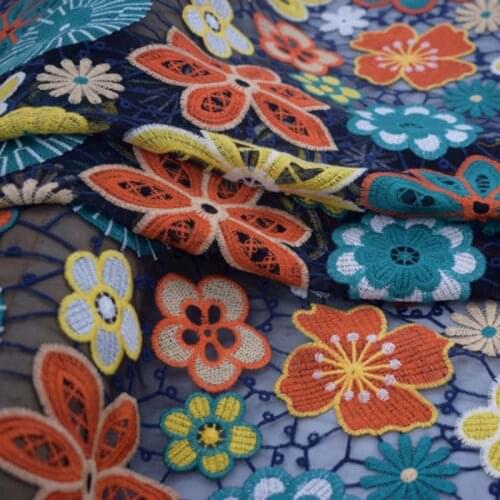 Umbrella flowers mesh embroidered lace fabric for dress skirt tissu bazin riche vestidos african telas por metro tissus stoffen