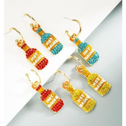 Minar Unique Design Colorful Rhinestone Wine Bottle Pendant Earrings for Women Bling Bling Sequins Dangle Drop Earrings Gifts