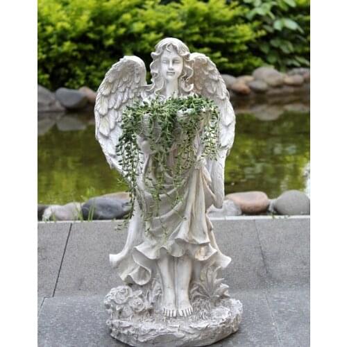 Villa Courtyard Flower Gardening Terrace Retro Made Old Resin Character Sculpture Aesthetic Roman Goddess Angel Decoration