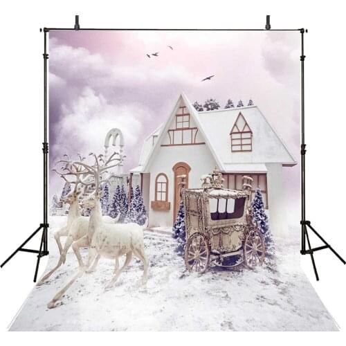 Fairy Style White Horse Carriage Wedding Backdrops Wood House White Cloud Vinyl Backdrops for Photography Background Studio