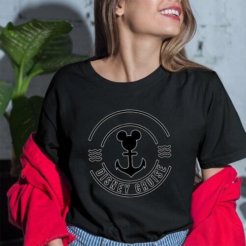 Disney Cruise Letters Printing Women T-shirt Summer New Korean Style Black White Tees Dropship Mickey Mouse Pattern Outdoor Cute