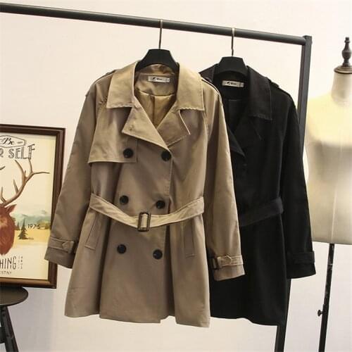 2019 New Spring Autumn Womens Long Trench Coats Turn-down Collar Double-Breasted Korean Windbreaker Female Large Size 4XL R1075