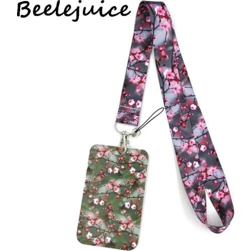 12sets Cherry Plum blossom Fashion Lanyard ID Badge Holder Bus Pass Case Cover Slip Bank Credit Card Holder Strap Card Holder