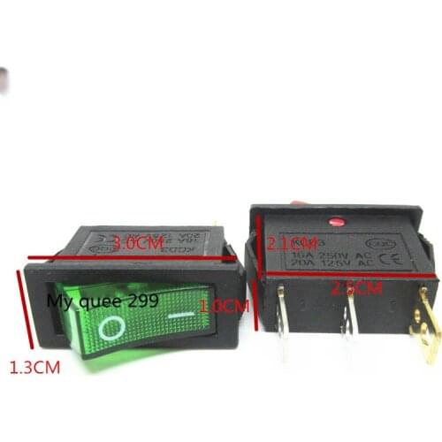 5PCS/Lot The ultra-thin KCD3 electric cooker switch rocker switch 3pin boat switch 15A with light green