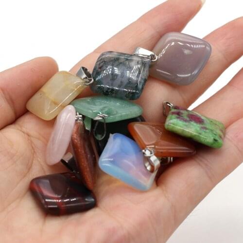 5 Pieces Natural Stone Pendants White Turquoises Quartzs Square Charms for Jewelry Making DIY Necklace Accessories Size 25x25mm