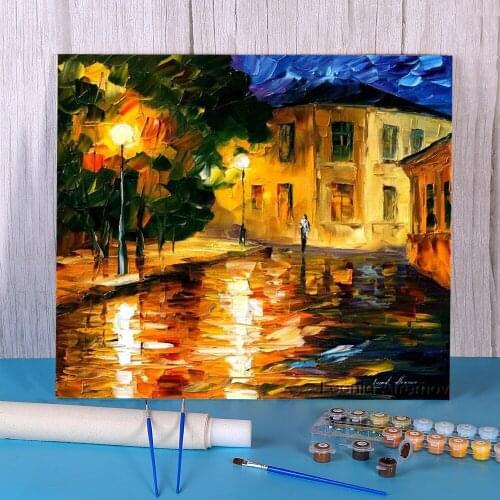 Afremov Walk Home Original Art Painting By Numbers Kit Oil Paints 40*50 Canvas Painting Home Decoration For Kids Art