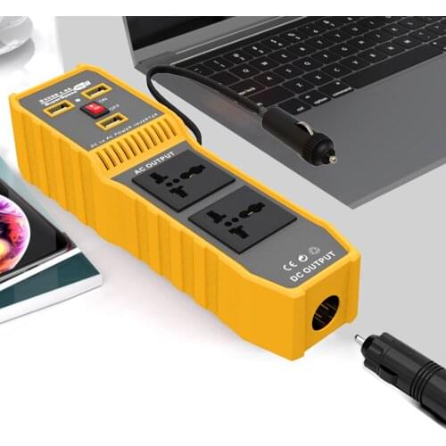 200W Car Power Inverter DC 12V to AC 220V Modified Sine Wave Converter with 2 AC Sockets & One Cigar Lighter Port & 3 USB Ports