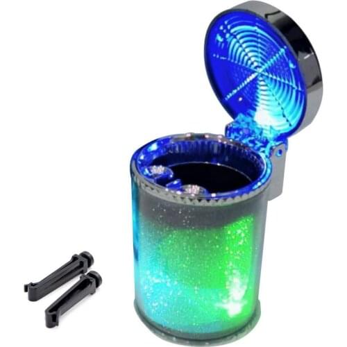 Car Blue LED Light Indicator Cigarette- Ashtray Smokeless Cylinder Can Bin Holder Compact Design