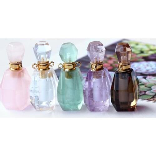 Rose quartz/fluorite/amethyst/white crystal/smoky quartz perfume bottle necklace FPPJ wholesale beads nature