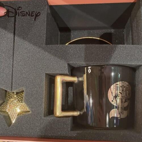 Disney fifth anniversary Black gold series water cup Ceramic cup coffee coaster gift set glass double wall cup coffee cups