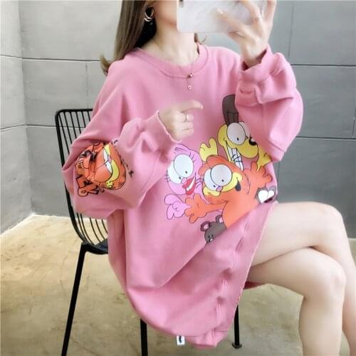 Cartoon printing in the long spring and autumn sweaters womens new Korean version of the loose casual large size clothes tide