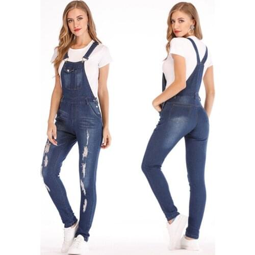 Womens Suspenders Ripped Jeans Fashion Casual Boyfriend Sexy Slim Fit Jumpsuit Jeans Sleeveless Denim Daily Work Clothes