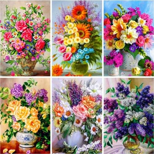 HUACAN 5D DIY Diamond Painting Flower Vase Home Decoration Full Square Drill Handcraft Art Kit Embroidery Picture