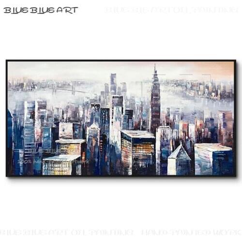 Pure Hand-painted Abstract Urban City Skyline Oil Painting on Canvas Beautiful American New York Skyscraper Landscape Painting