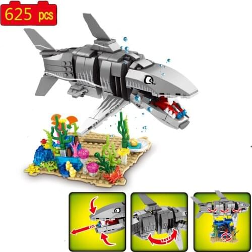 City Creator Animal Model Series Seabed Shark Creative Collection DIY Model Building Blocks Bricks Toys Gifts
