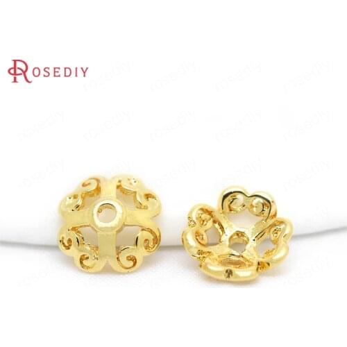 20PCS 6MM 8MM 24K Gold Color Plated Brass Beads Caps Diy Jewelry Findings Earrings Accessories Wholesale
