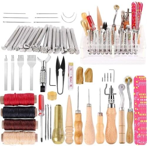 LMDZ Leather Working Starter Kit - Leather Working Tools and Supplies with Tool Holder, Leather Stamping Tools, Instructions
