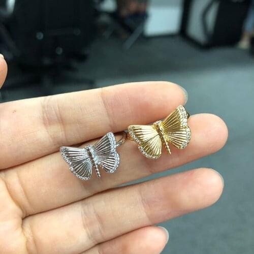 Cute Fashion 2021 Luxury Gold Plated Rings for Women CZ Crystal Butterfly Stacking Finger Rings Wedding Jewelry Girlfriend Gift