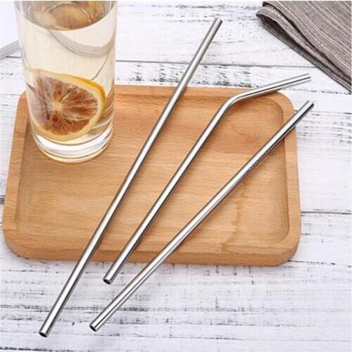 Reusable Stainless Steel Straws Set with Cleaner Brush Drinking Straight Bent Metal Straw Milk Drinkware Bar Party Kitchen