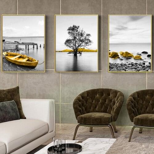 Sea Landscape Canvas Print Poster Wall art Modern Tree Boat Wall Picture For Living Room Home Decor Design Aesthetic Art